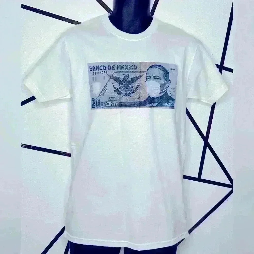 Twenty Mexican Pesos T-Shirt with Ex-President Benito Juares with Facemask (J6)